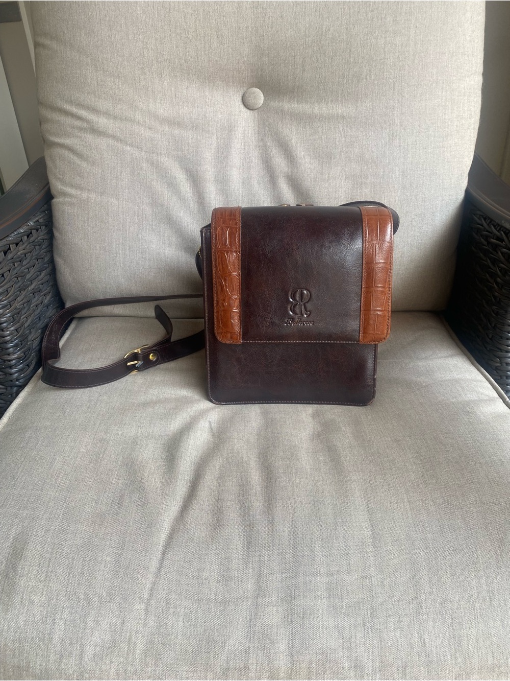 Vintage Bellerose Brand Brown Leather Crossbody Bag with Tan Accents